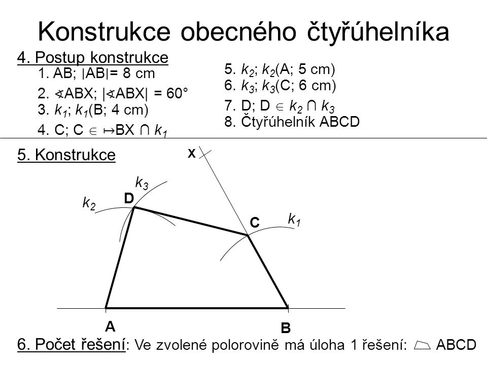 Konstrukce obecného čtyřúhelníka 4. Postup konstrukce 5.