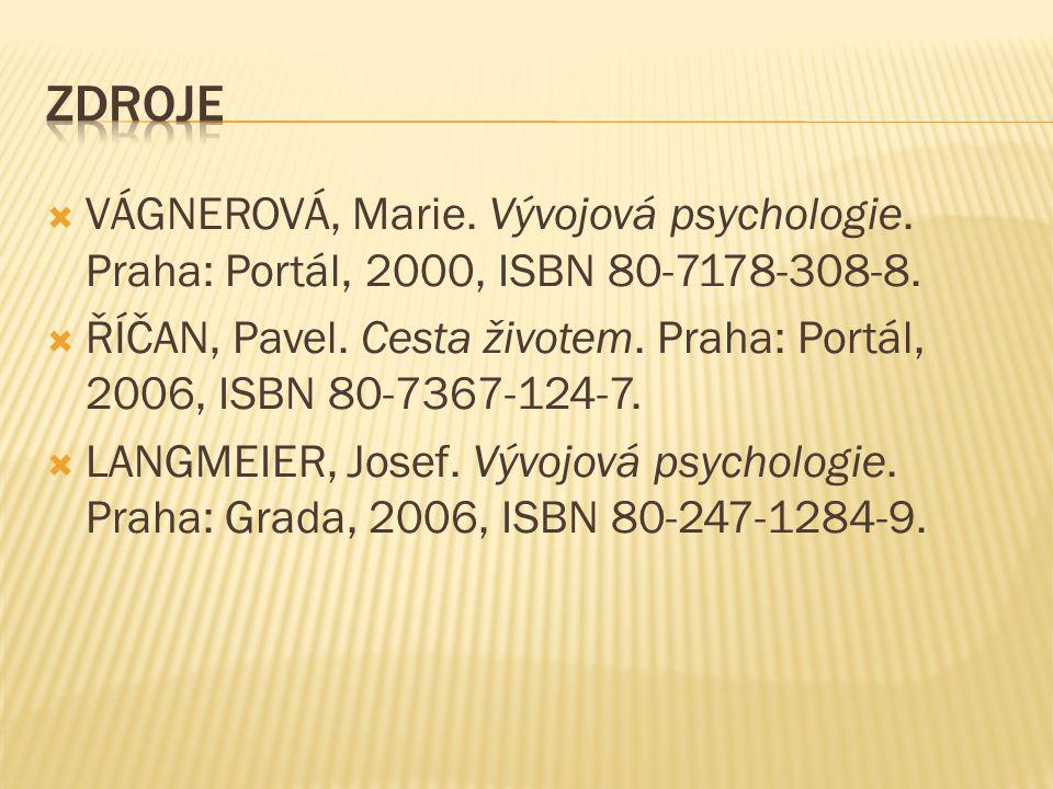  VÁGNEROVÁ, Marie. Vývojová psychologie. Praha: Portál, 2000, ISBN