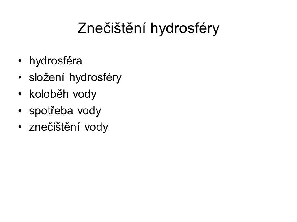 Znečištění hydrosféry hydrosféra složení hydrosféry koloběh vody spotřeba vody znečištění vody
