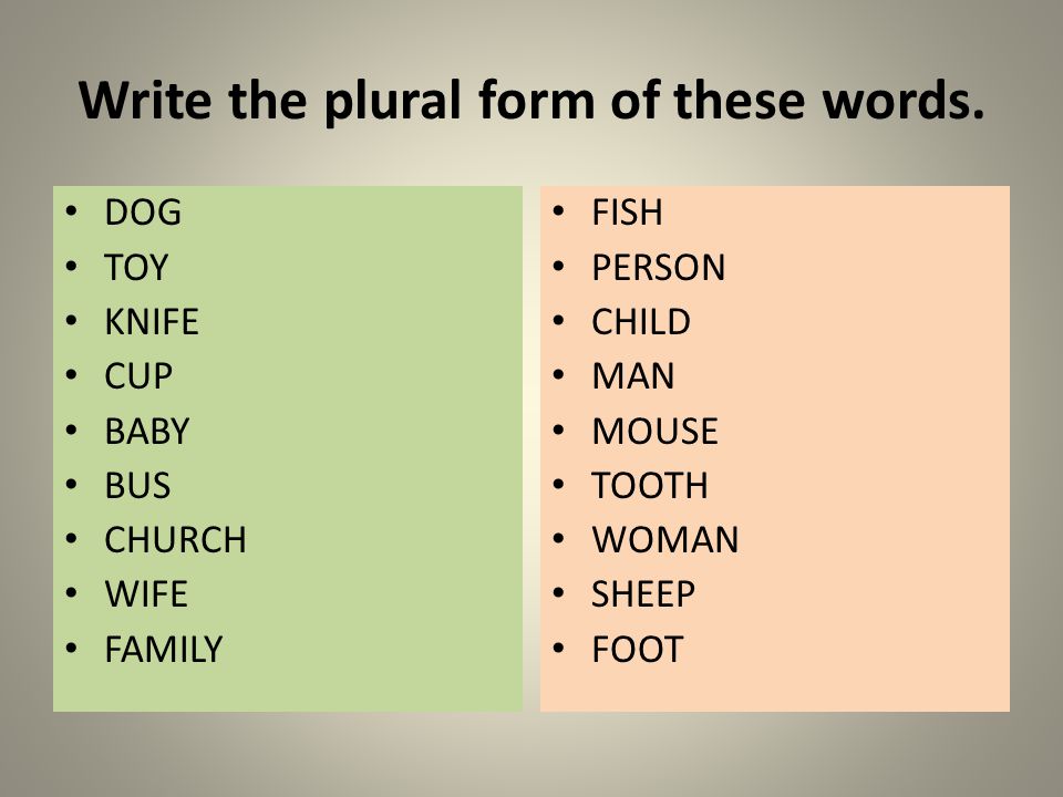 Write the plural form of these words.