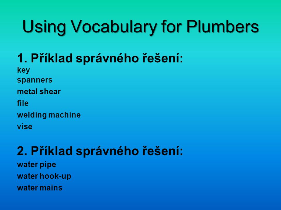Using Vocabulary for Plumbers 1.