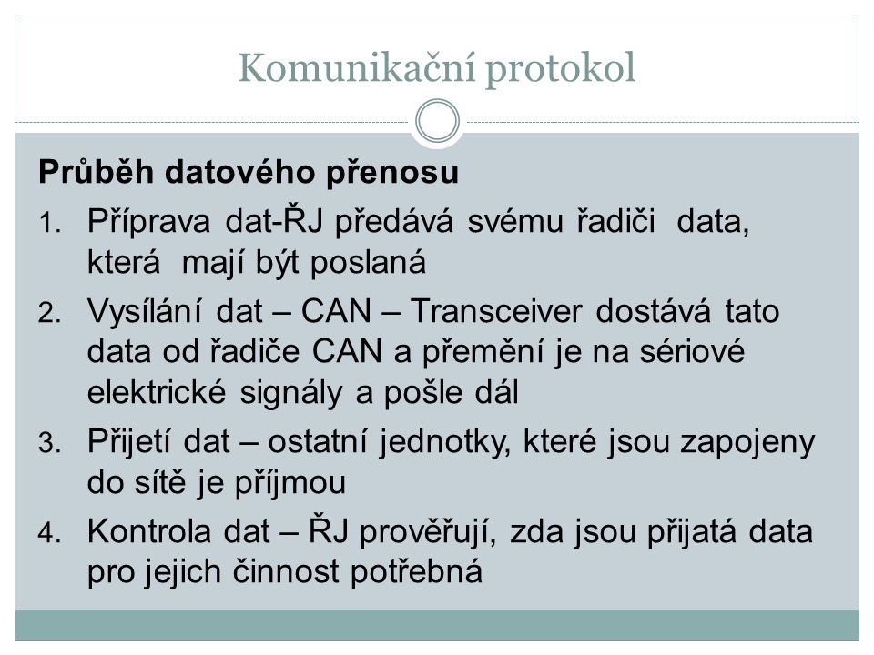 Komunikační protokol Průběh datového přenosu 1.