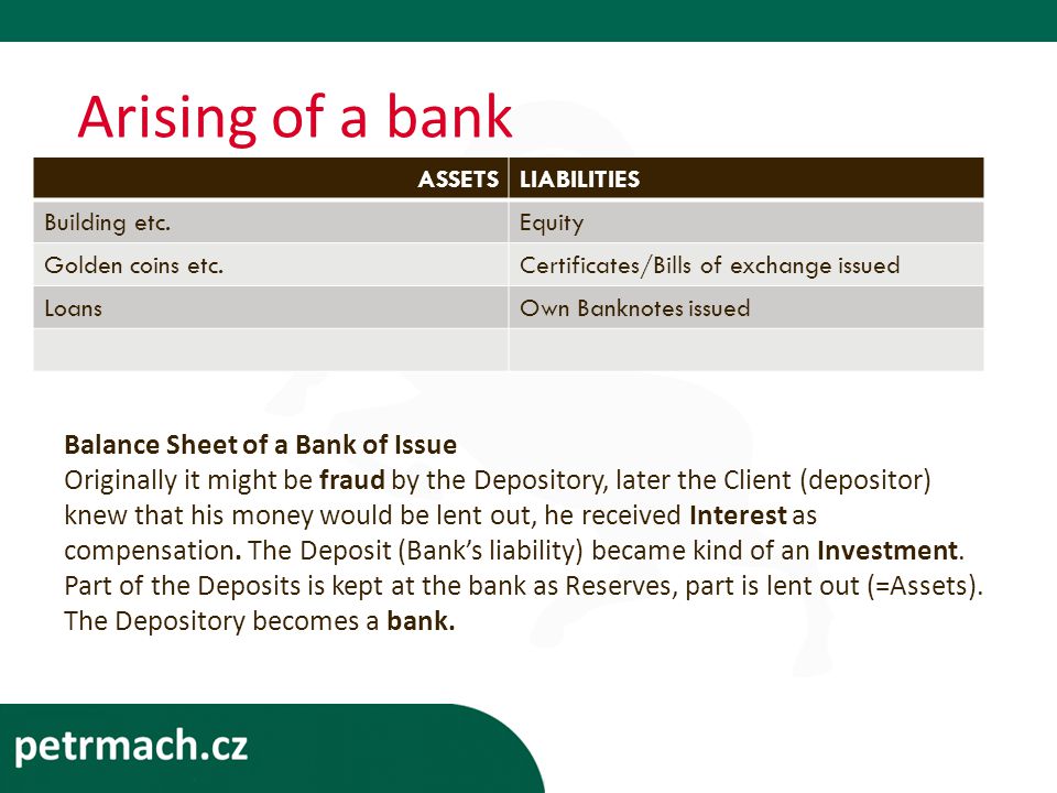 Arising of a bank Balance Sheet of a Bank of Issue Originally it might be fraud by the Depository, later the Client (depositor) knew that his money would be lent out, he received Interest as compensation.