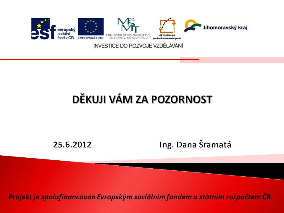 Projekt je spolufinancován Evropským sociálním fondem a státním rozpočtem ČR.