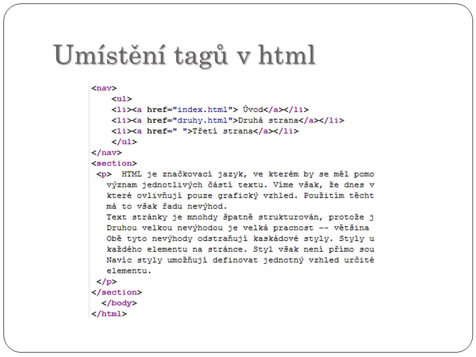 Umístění tagů v html