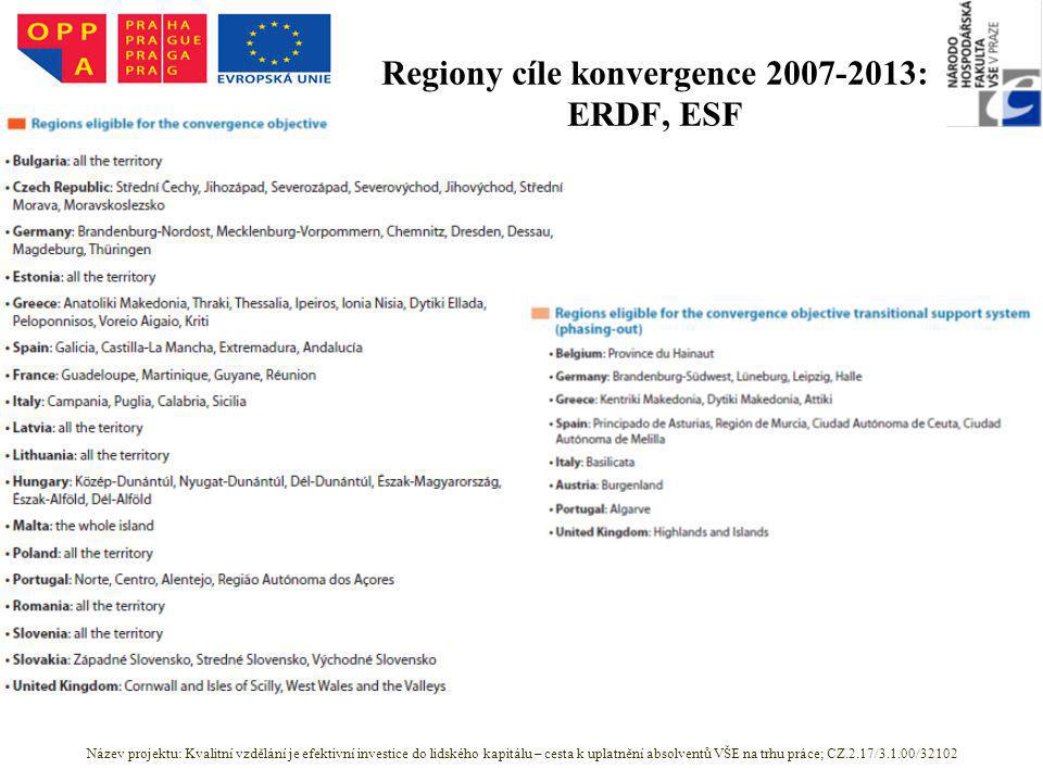 Regiony cíle konvergence : ERDF, ESF Zdroj:   c/official/regulation/pdf/2007/publications/guide2 007_en.pdf Název projektu: Kvalitní vzdělání je efektivní investice do lidského kapitálu – cesta k uplatnění absolventů VŠE na trhu práce; CZ.2.17/3.1.00/32102