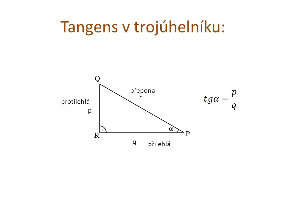 Tangens v trojúhelníku: p r q přilehlá protilehlá přepona