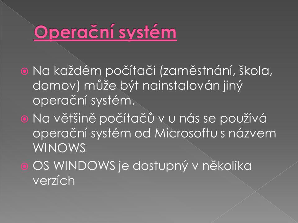  Na každém počítači (zaměstnání, škola, domov) může být nainstalován jiný operační systém.