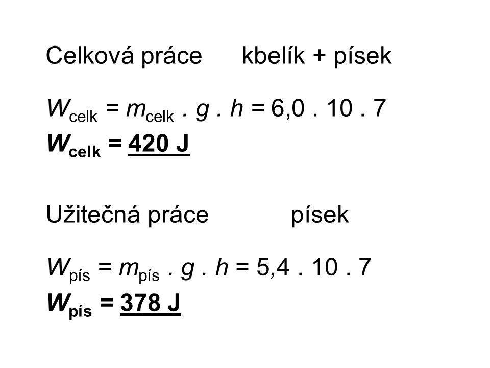 Celková práce kbelík + písek W celk = m celk. g. h = 6,0.