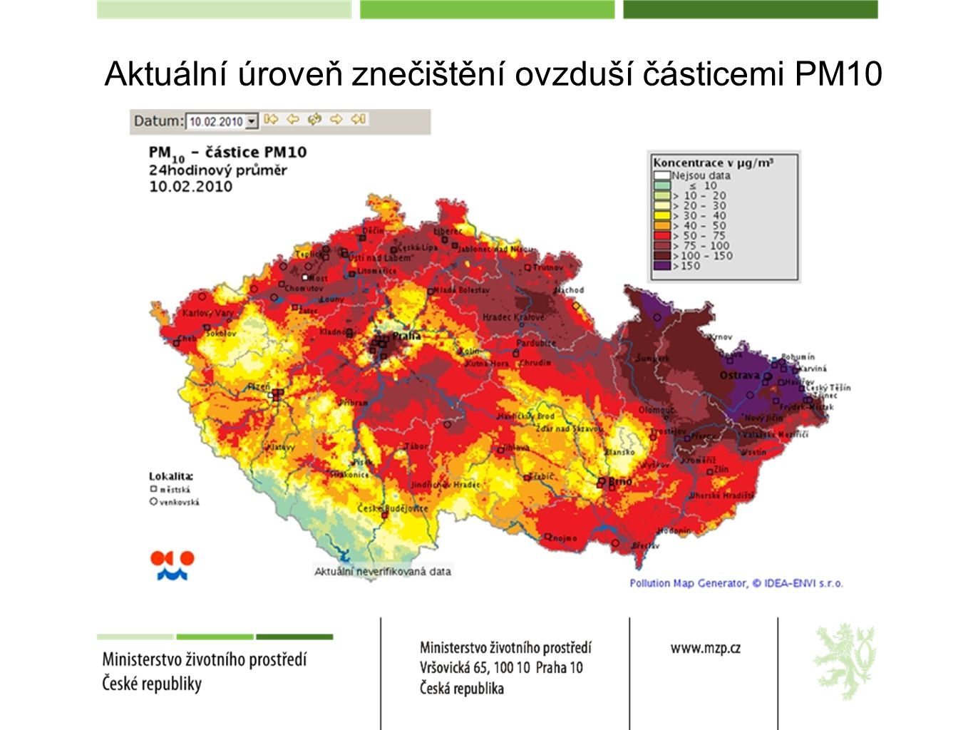 Aktuální úroveň znečištění ovzduší částicemi PM10