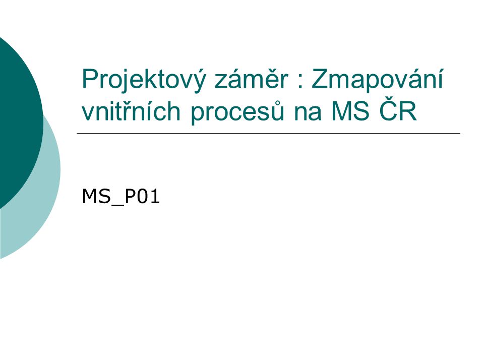 Projektový záměr : Zmapování vnitřních procesů na MS ČR MS_P01