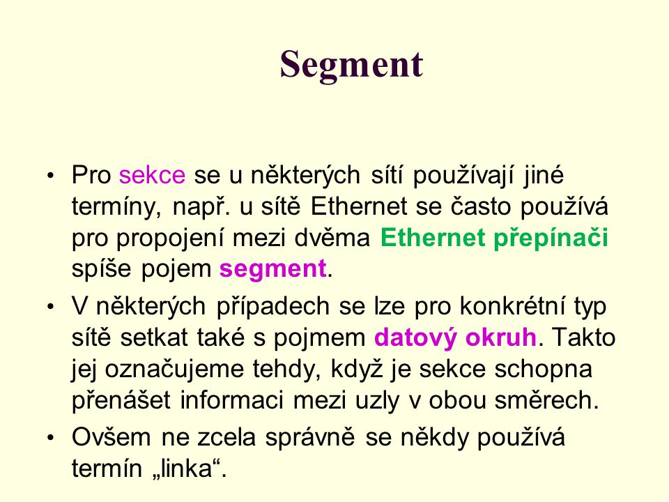 Segment Pro sekce se u některých sítí používají jiné termíny, např.