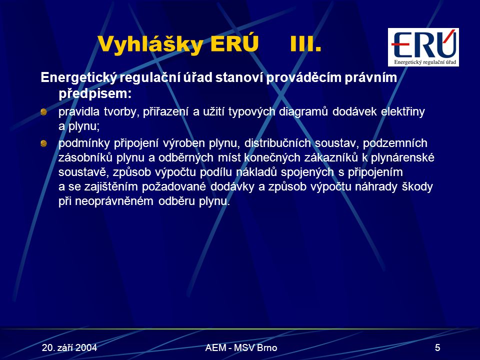 20. září 2004AEM - MSV Brno5 Vyhlášky ERÚIII.