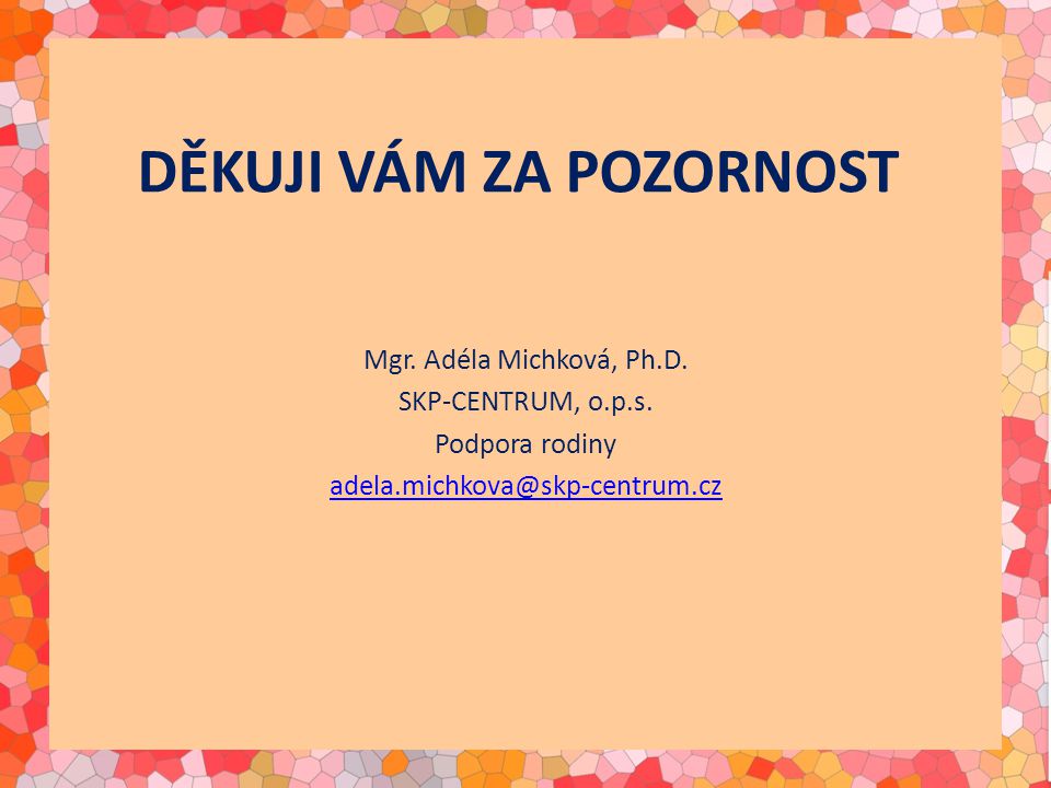 DĚKUJI VÁM ZA POZORNOST Mgr. Adéla Michková, Ph.D.