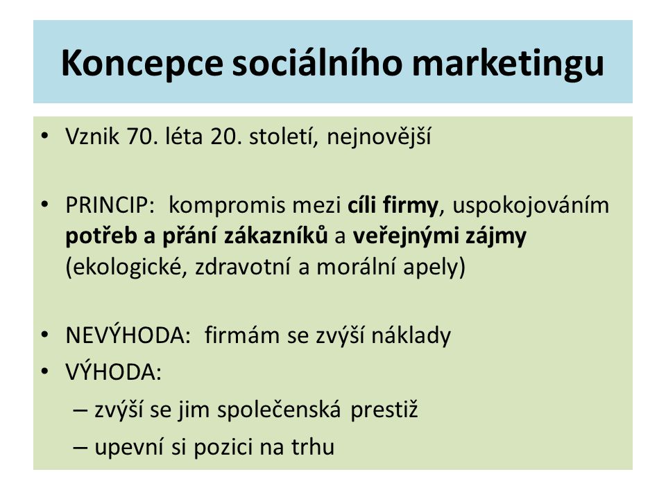 Koncepce sociálního marketingu Vznik 70. léta 20.