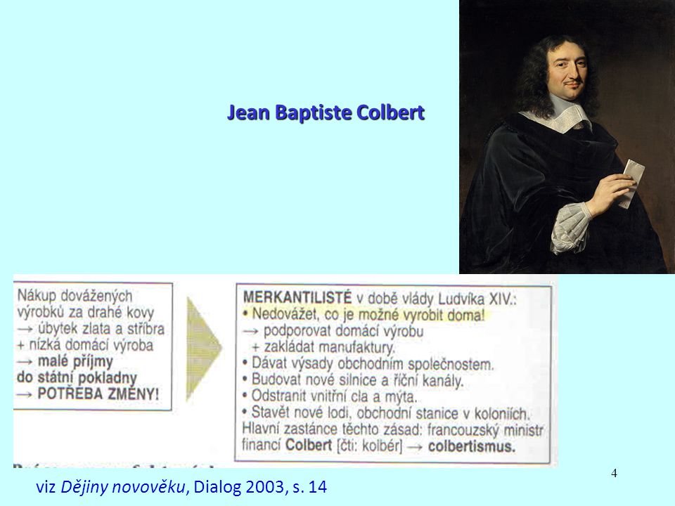 4 viz Dějiny novověku, Dialog 2003, s. 14 Jean Baptiste Colbert