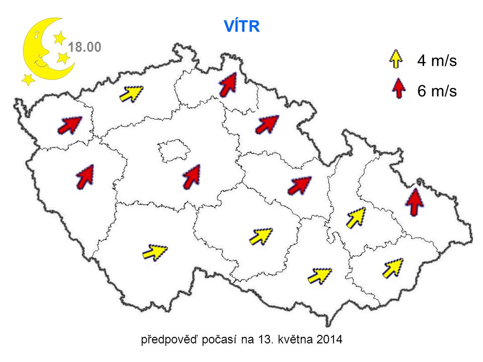 předpověď počasí na 13. května 2014 VÍTR m/s 6 m/s
