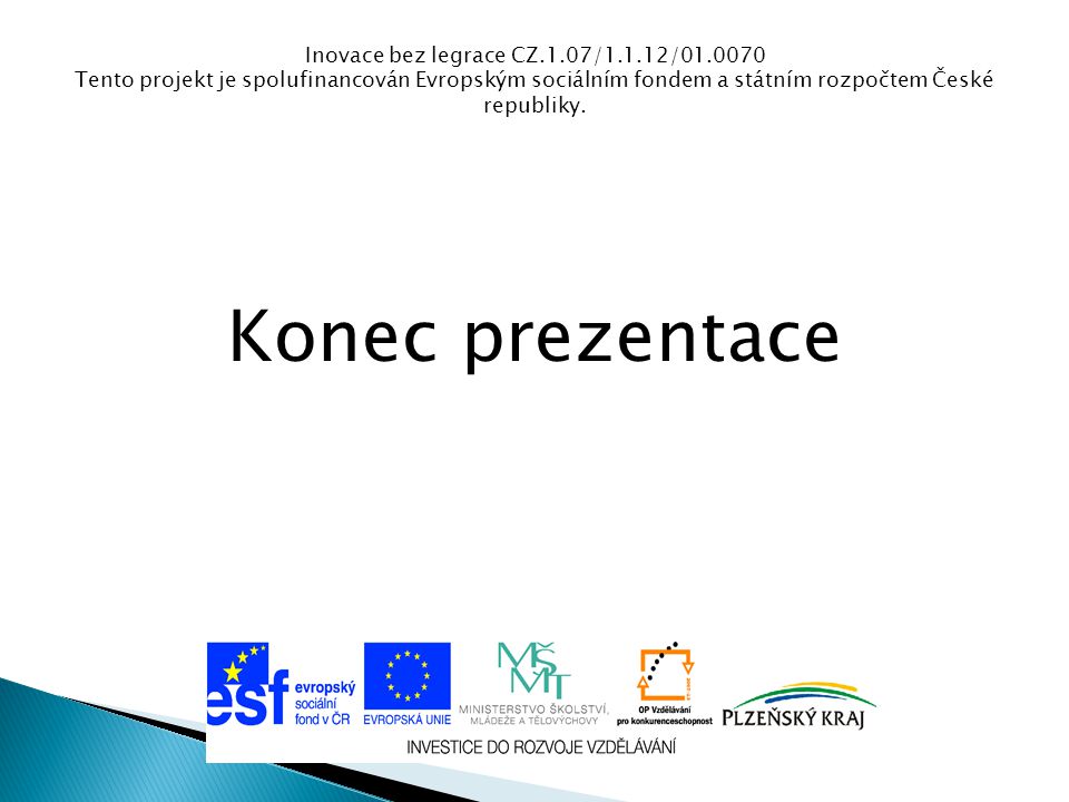 Inovace bez legrace CZ.1.07/1.1.12/ Tento projekt je spolufinancován Evropským sociálním fondem a státním rozpočtem České republiky.