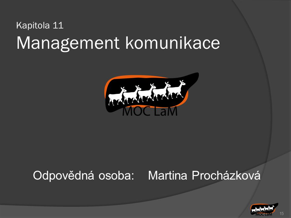 15 Odpovědná osoba:Martina Procházková Kapitola 11 Management komunikace