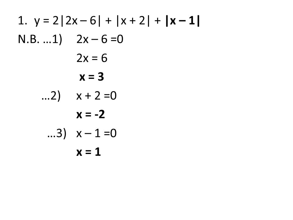 1.y = 2|2x – 6| + |x + 2| + |x – 1| N.B.