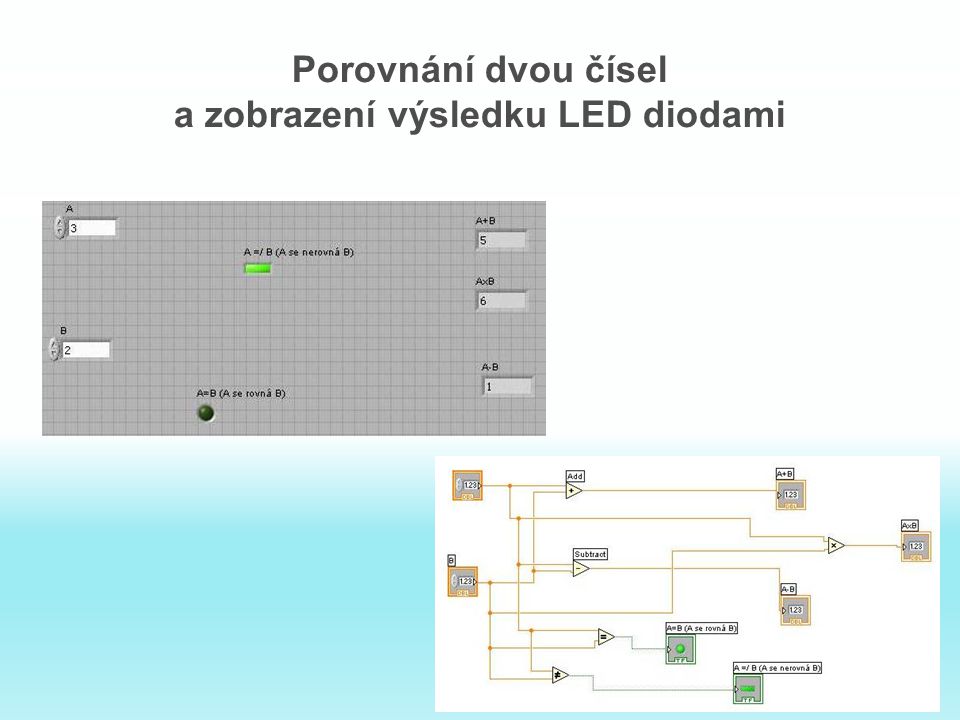 Porovnání dvou čísel a zobrazení výsledku LED diodami