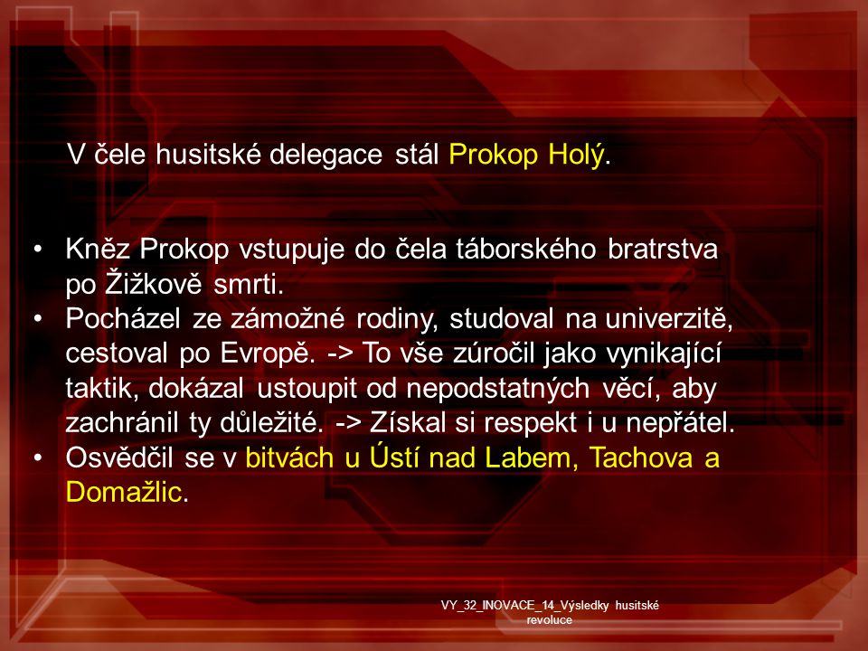 V čele husitské delegace stál Prokop Holý.