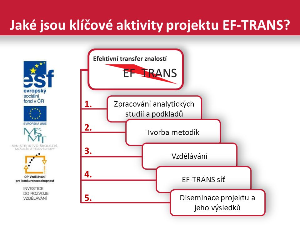 Jaké jsou klíčové aktivity projektu EF-TRANS.
