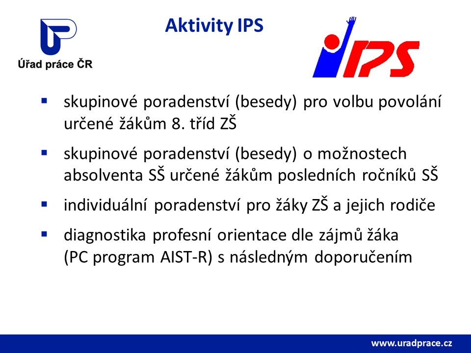 Aktivity IPS  skupinové poradenství (besedy) pro volbu povolání určené žákům 8.