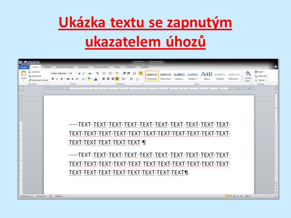 Ukázka textu se zapnutým ukazatelem úhozů