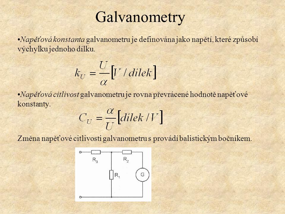 Napěťová konstanta galvanometru je definována jako napětí, které způsobí výchylku jednoho dílku.