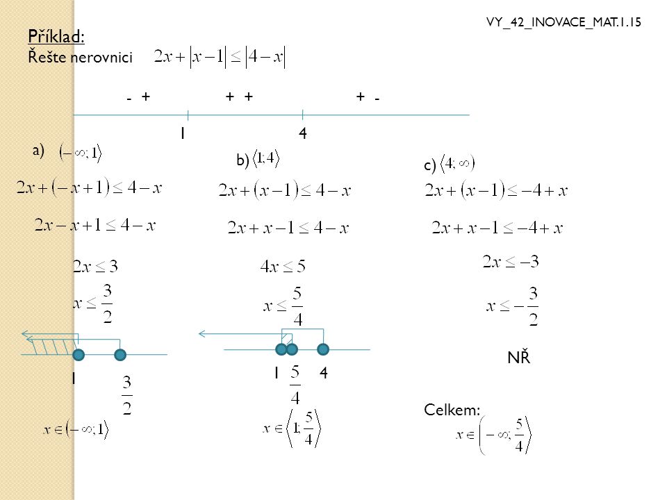 Příklad: Řešte nerovnici a) 1 b) 14 c) NŘ Celkem: VY_42_INOVACE_MAT.1.15