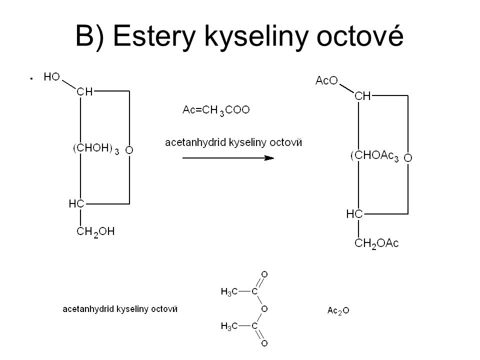 B) Estery kyseliny octové.