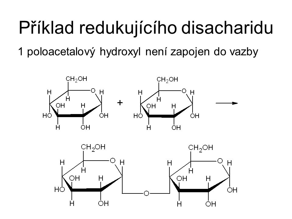 Příklad redukujícího disacharidu 1 poloacetalový hydroxyl není zapojen do vazby