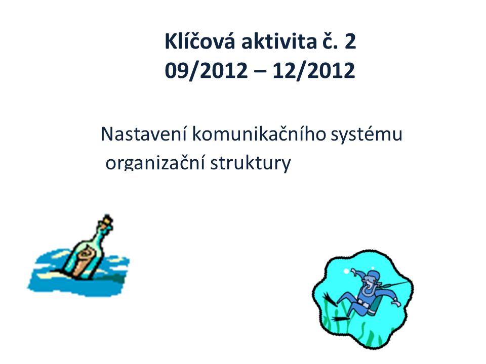 Klíčová aktivita č. 2 09/2012 – 12/2012 Nastavení komunikačního systému organizační struktury