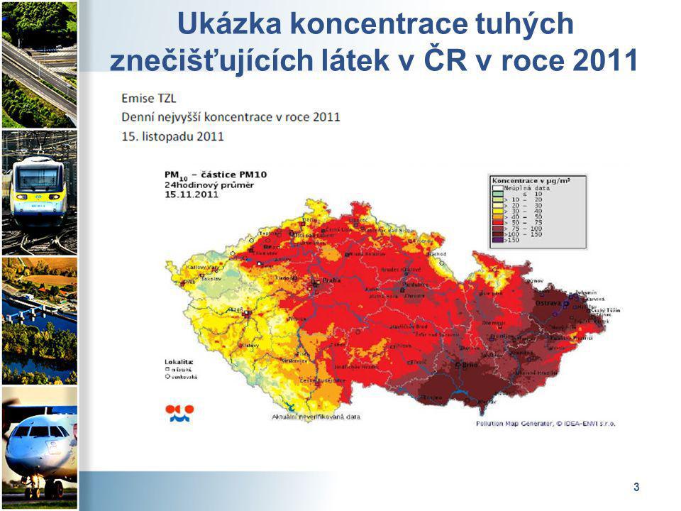 3 Ukázka koncentrace tuhých znečišťujících látek v ČR v roce 2011