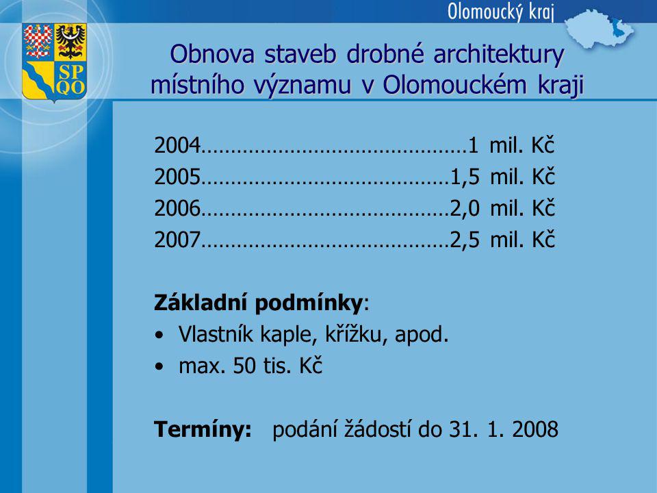 Obnova staveb drobné architektury místního významu v Olomouckém kraji 2004………………………………………1 mil.
