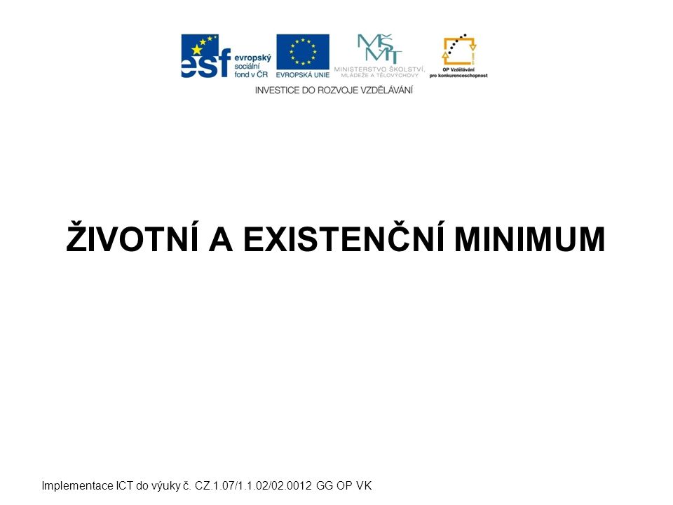 ŽIVOTNÍ A EXISTENČNÍ MINIMUM Implementace ICT do výuky č. CZ.1.07/1.1.02/ GG OP VK