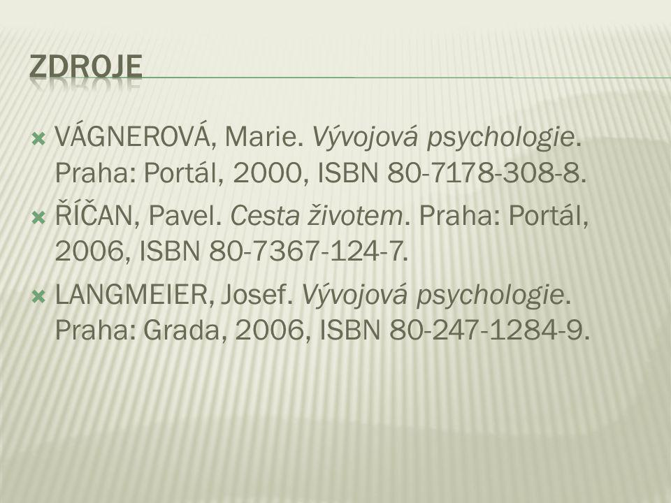  VÁGNEROVÁ, Marie. Vývojová psychologie. Praha: Portál, 2000, ISBN
