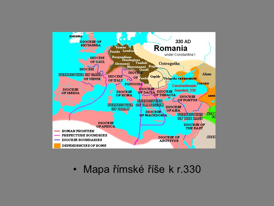 Mapa římské říše k r.330
