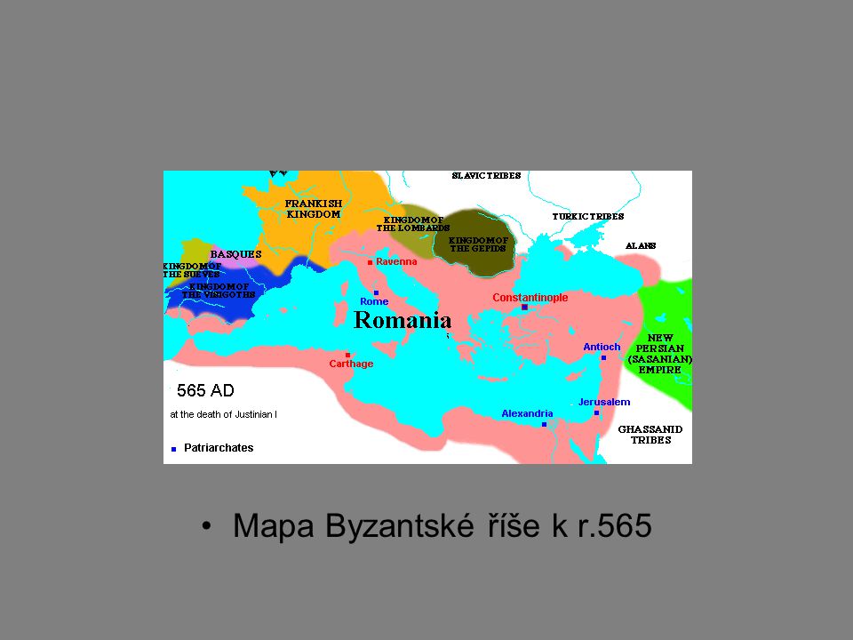 Mapa Byzantské říše k r.565