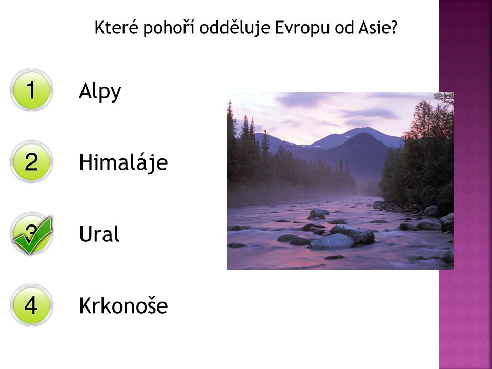 Které pohoří odděluje Evropu od Asie Alpy Himaláje Ural Krkonoše