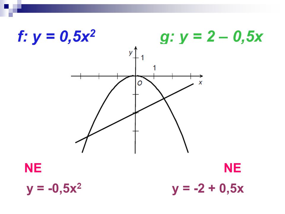 f: y = 0,5x 2 g: y = 2 – 0,5x NE y = -0,5x 2 y = ,5x