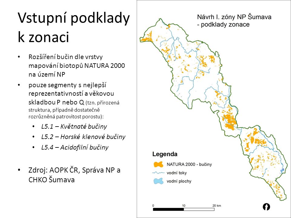 Vstupní podklady k zonaci Rozšíření bučin dle vrstvy mapování biotopů NATURA 2000 na území NP pouze segmenty s nejlepší reprezentativností a věkovou skladbou P nebo Q (tzn.
