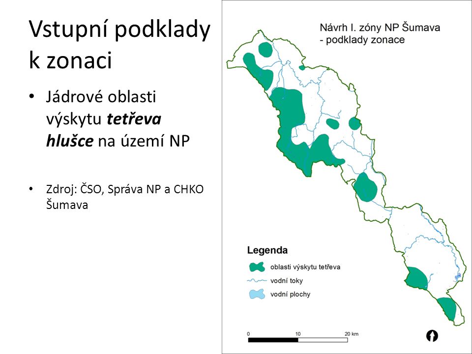 Vstupní podklady k zonaci Jádrové oblasti výskytu tetřeva hlušce na území NP Zdroj: ČSO, Správa NP a CHKO Šumava