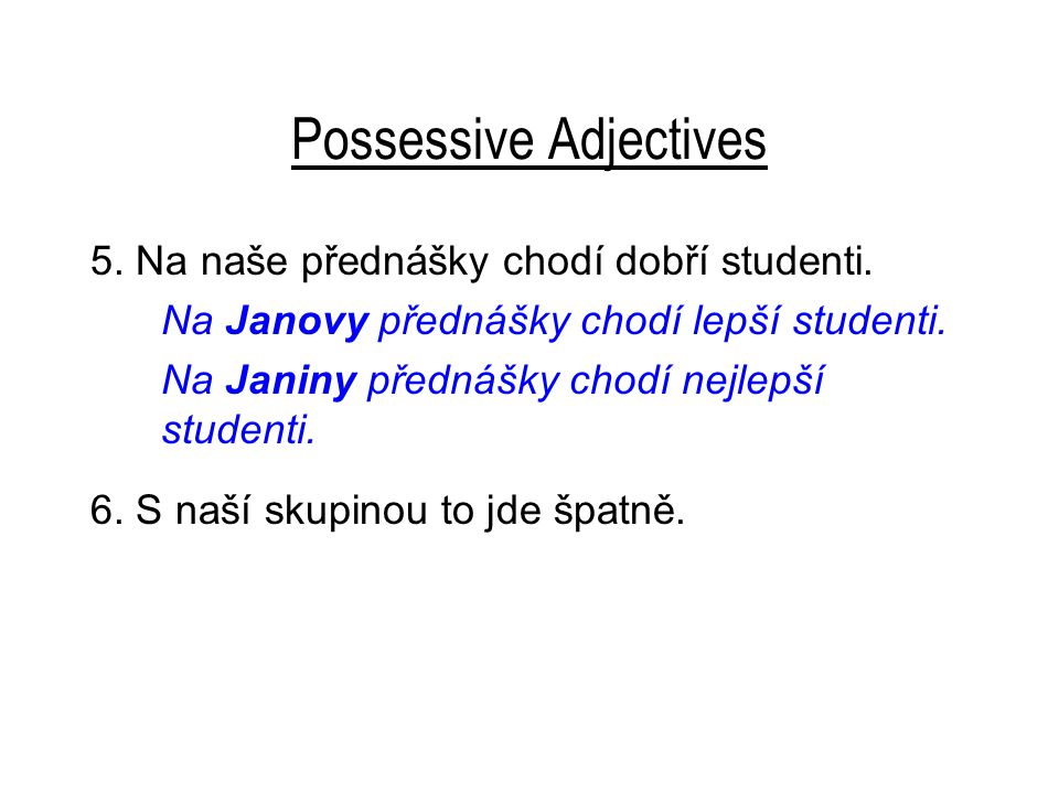 Possessive Adjectives 5. Na naše přednášky chodí dobří studenti.