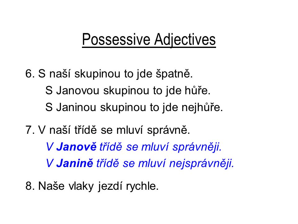 Possessive Adjectives 6. S naší skupinou to jde špatně.