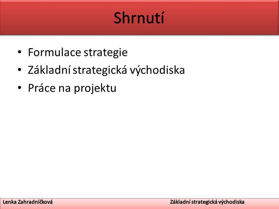 Formulace strategie Základní strategická východiska Práce na projektu