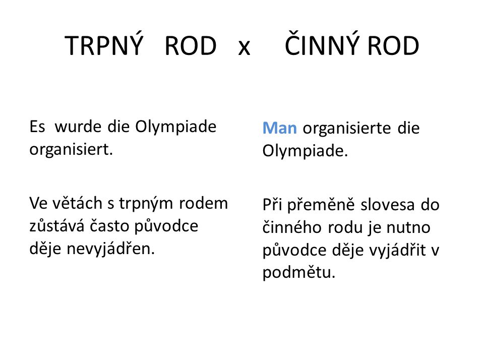 TRPNÝ ROD x ČINNÝ ROD Es wurde die Olympiade organisiert.
