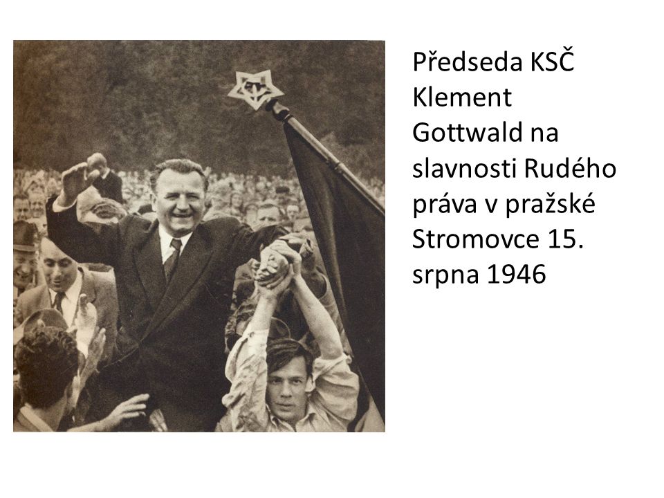 Předseda KSČ Klement Gottwald na slavnosti Rudého práva v pražské Stromovce 15. srpna 1946