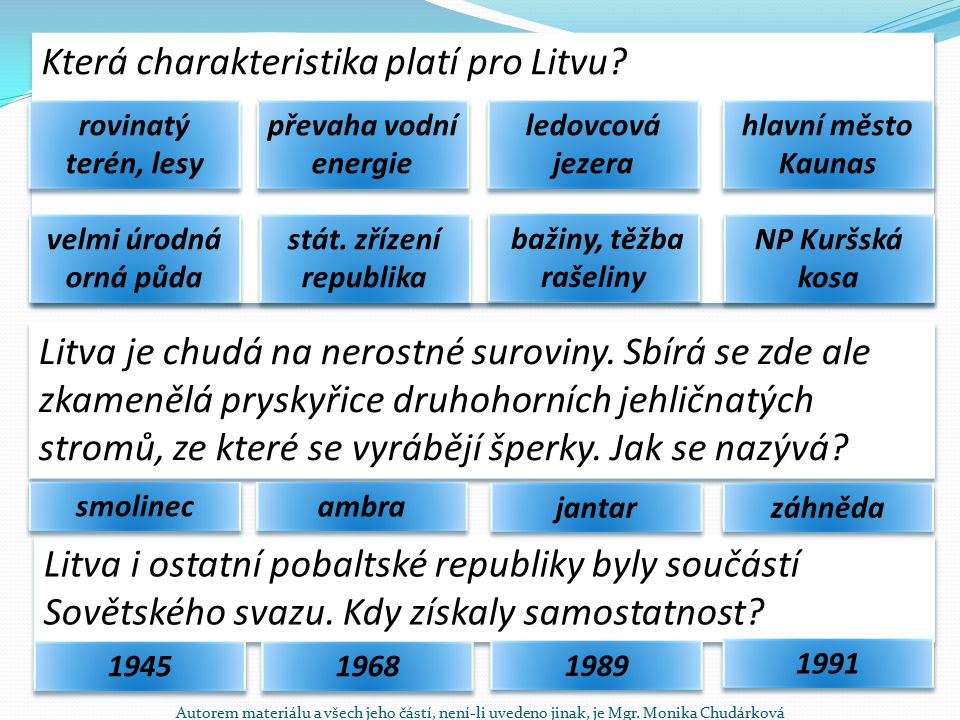 Která charakteristika platí pro Litvu.